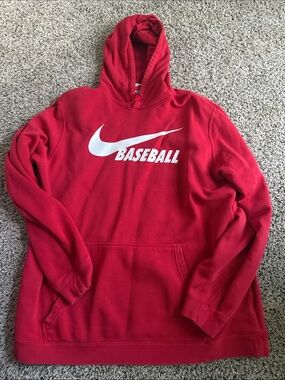 Nike Baseball Red Hoodie with White Swoosh